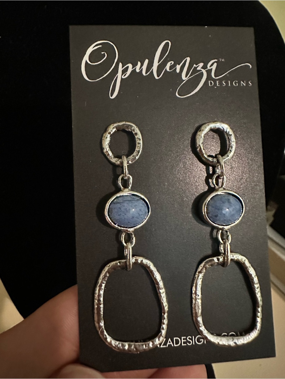 Silver Opulenza Earrings with Blue Stone